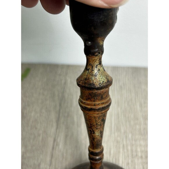 Set Of 2 Vintage Metal Candle Holders India Patina Rustic For Taper Candles 6” - Picture 4 of 9